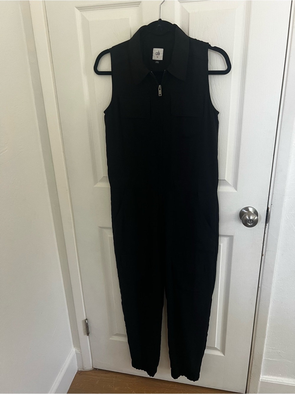 Cabi Sleeveless Black Zip-Front Jumpsuit
